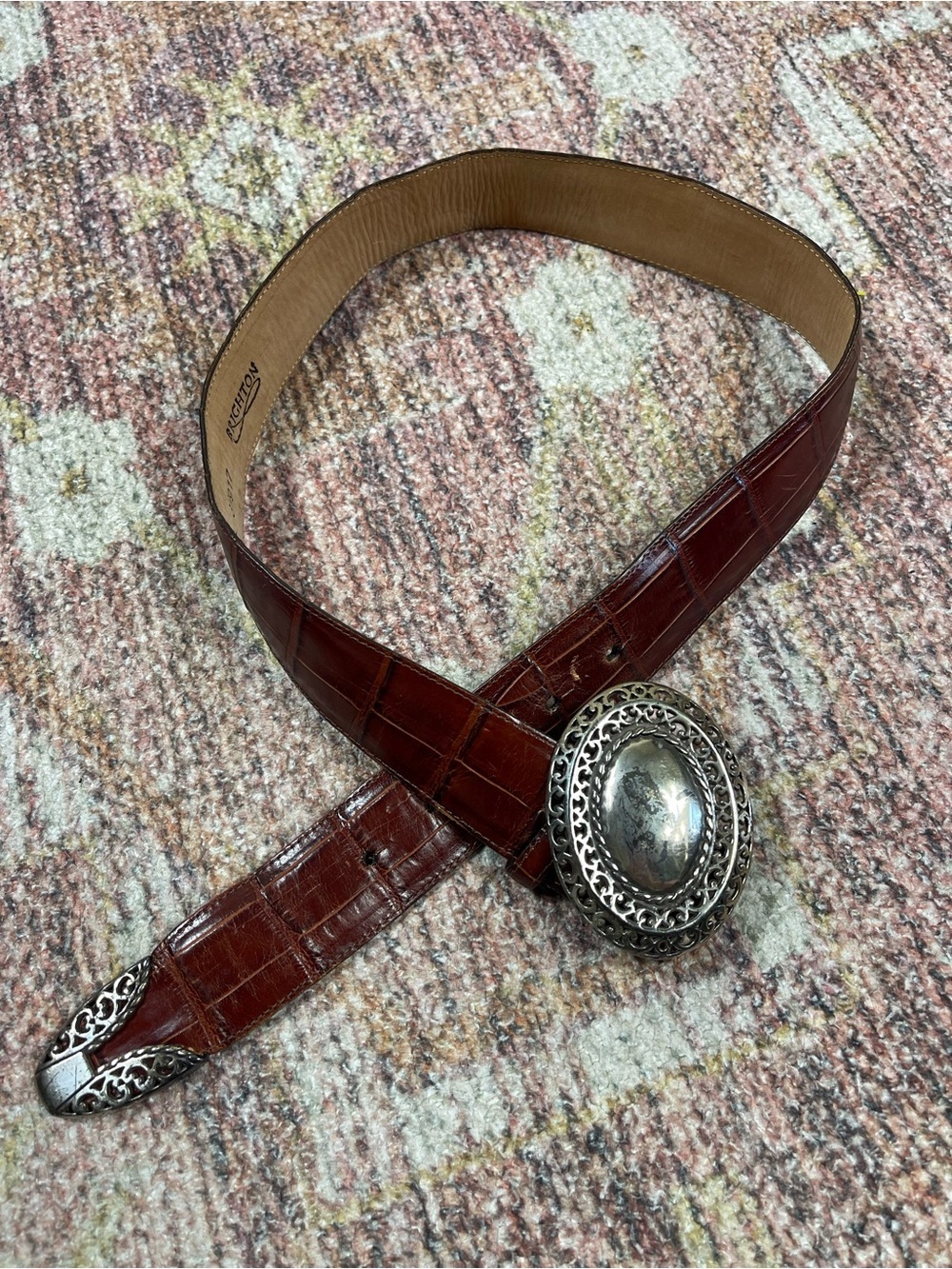 Vintage 80s Brighton Leather Belt Silver Buckle